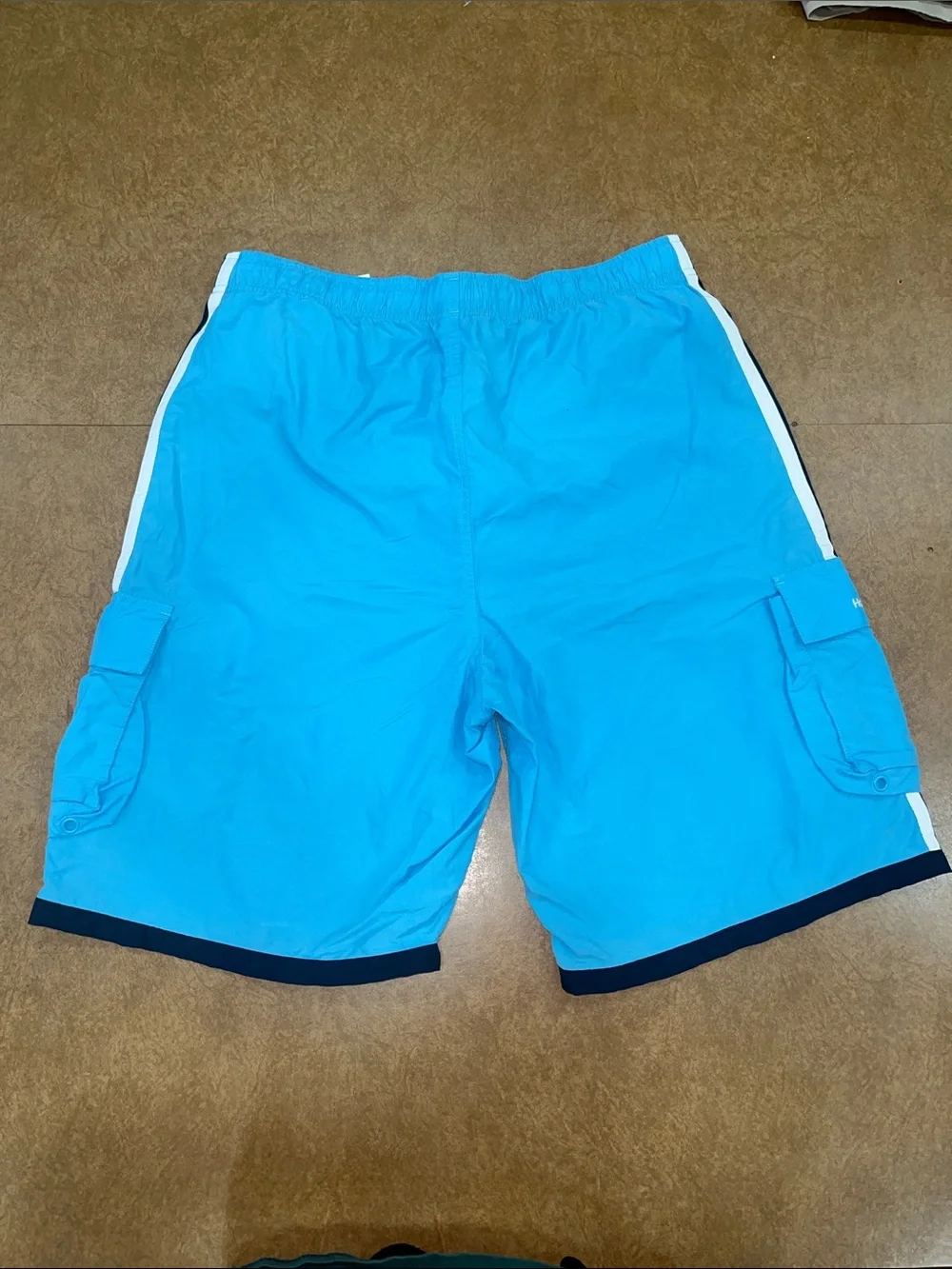 NWT • Hollister Men's Navy Swim Board Shorts with Light Blue Trim • Size Large